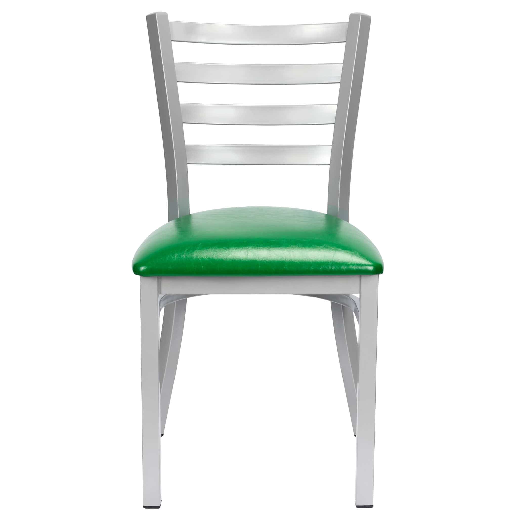Chivari Ladder Back Restaurant Chair with Silver Frame and Green Vinyl Seat CLMSVGR-ZF-KT