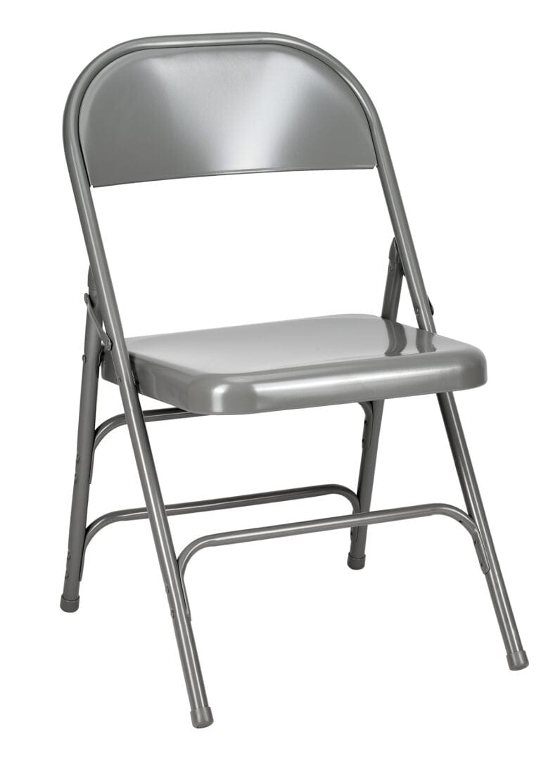 Chivari 100 Gray Metal Folding Chairs + 12 Plastic Round Table Kit CFMGR-100-12RD-KT