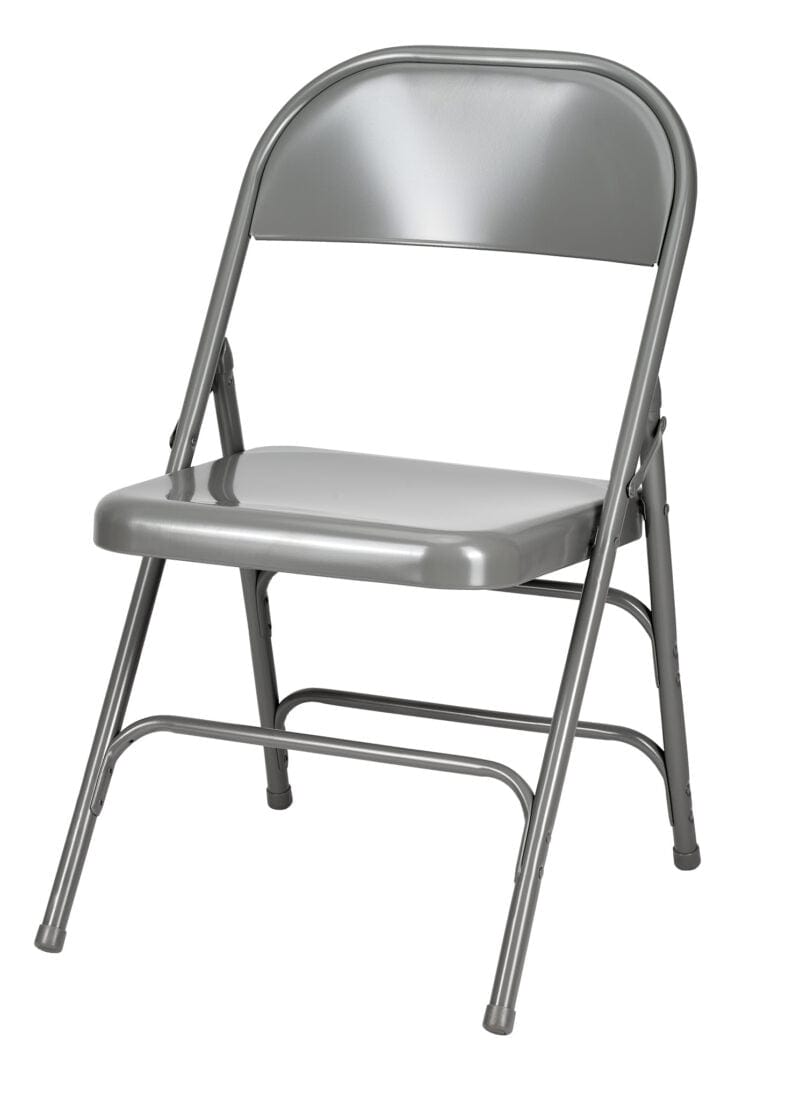 Chivari 100 Gray Metal Folding Chairs + 12 Plastic Round Table Kit CFMGR-100-12RD-KT