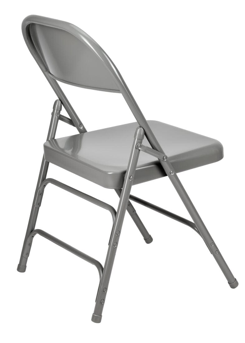 Chivari 100 Gray Metal Folding Chairs + 12 Plastic Round Table Kit CFMGR-100-12RD-KT