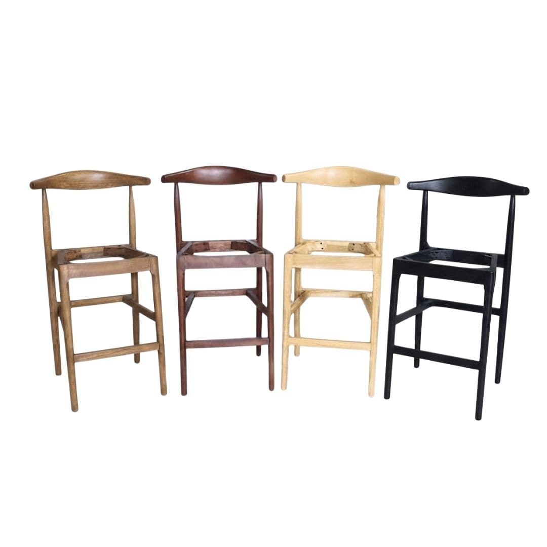 Chivari Chestnut Horn Wood Bar Stool with Navy Blue Vinyl Cushion BHWC-SHVNB-KT