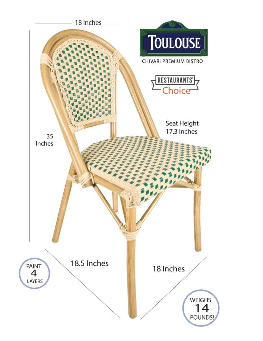 Toulouse Beige and Green French Bistro Set Includes 40" Table and 4 Chairs FBK-BG-W4-AX