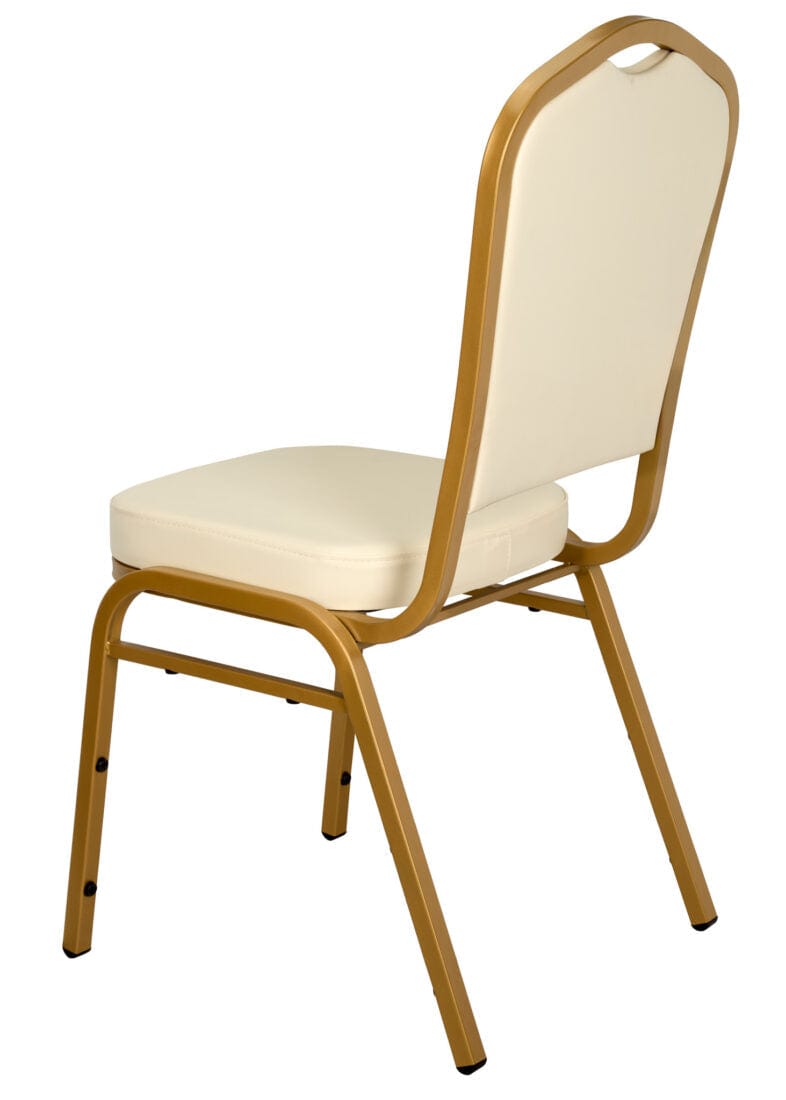 Chivari Scratch and Dent Ivory Vinyl Gold Frame Crown Back Banquet Chair CQCVI-ZF-T-SD
