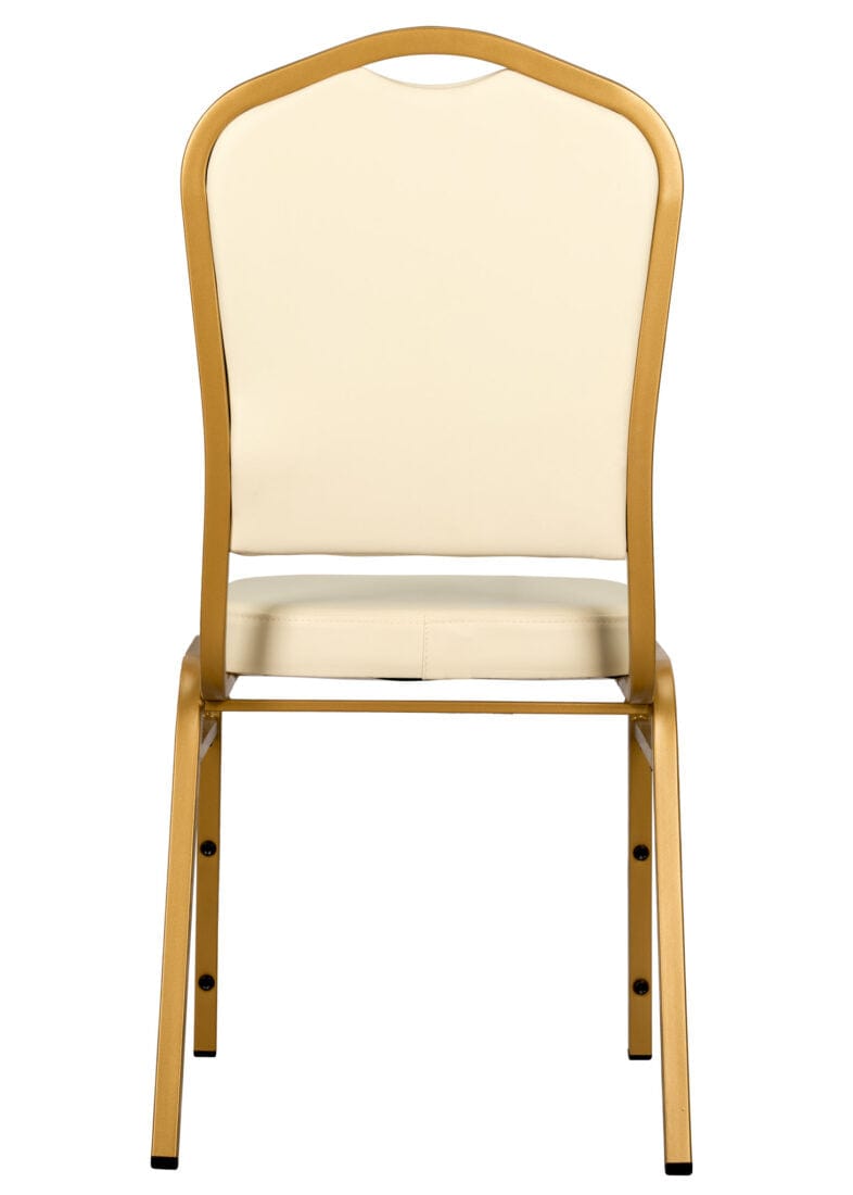 Chivari Scratch and Dent Ivory Vinyl Gold Frame Crown Back Banquet Chair CQCVI-ZF-T-SD