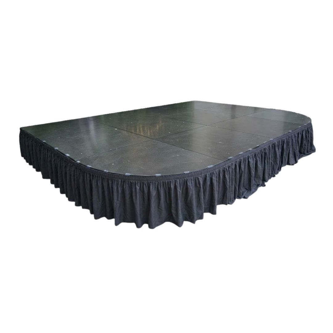 StandUp 16' Black Stage Skirt 21" High 180 GSM Polyester Linen with 8 Clips L-SKIRTSTG-16-BLK-MCS-T