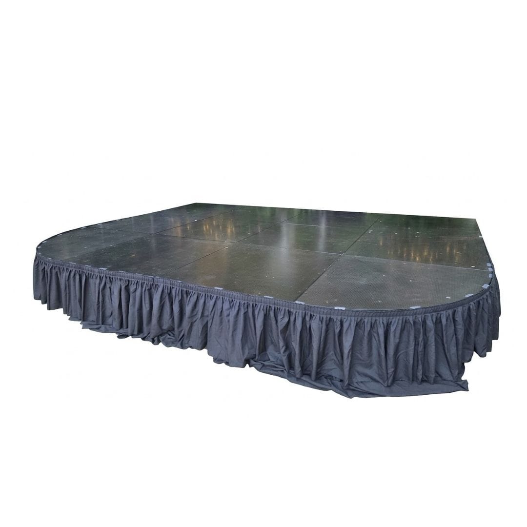 StandUp 16' Black Stage Skirt 21" High 180 GSM Polyester Linen with 16 Clips STG-SKT-16-AX