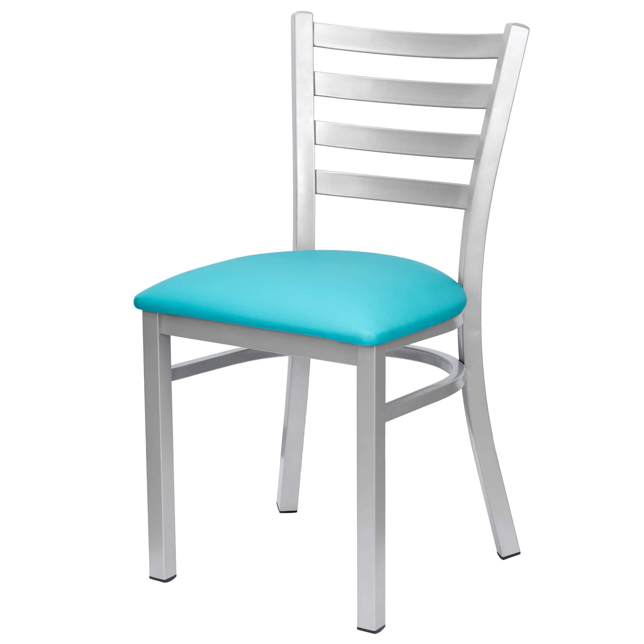 Chivari Ladder Back Restaurant Chair with Silver Frame and Light Blue Vinyl Seat CLMSVLBL-ZF-KT