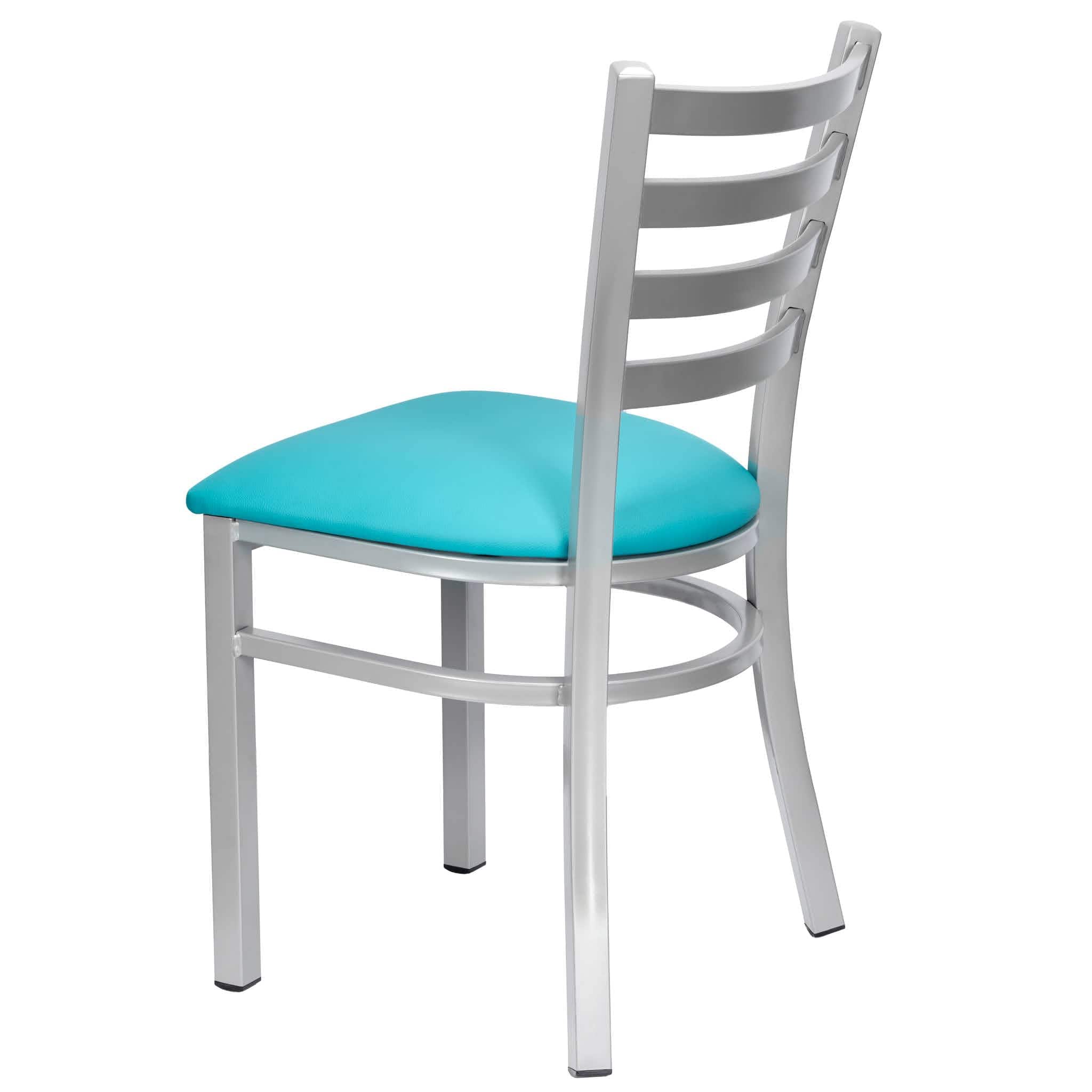 Chivari Ladder Back Restaurant Chair with Silver Frame and Light Blue Vinyl Seat CLMSVLBL-ZF-KT