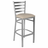 Ladder Back Bar Stool with Silver Frame and Light Gray Vinyl Seat
