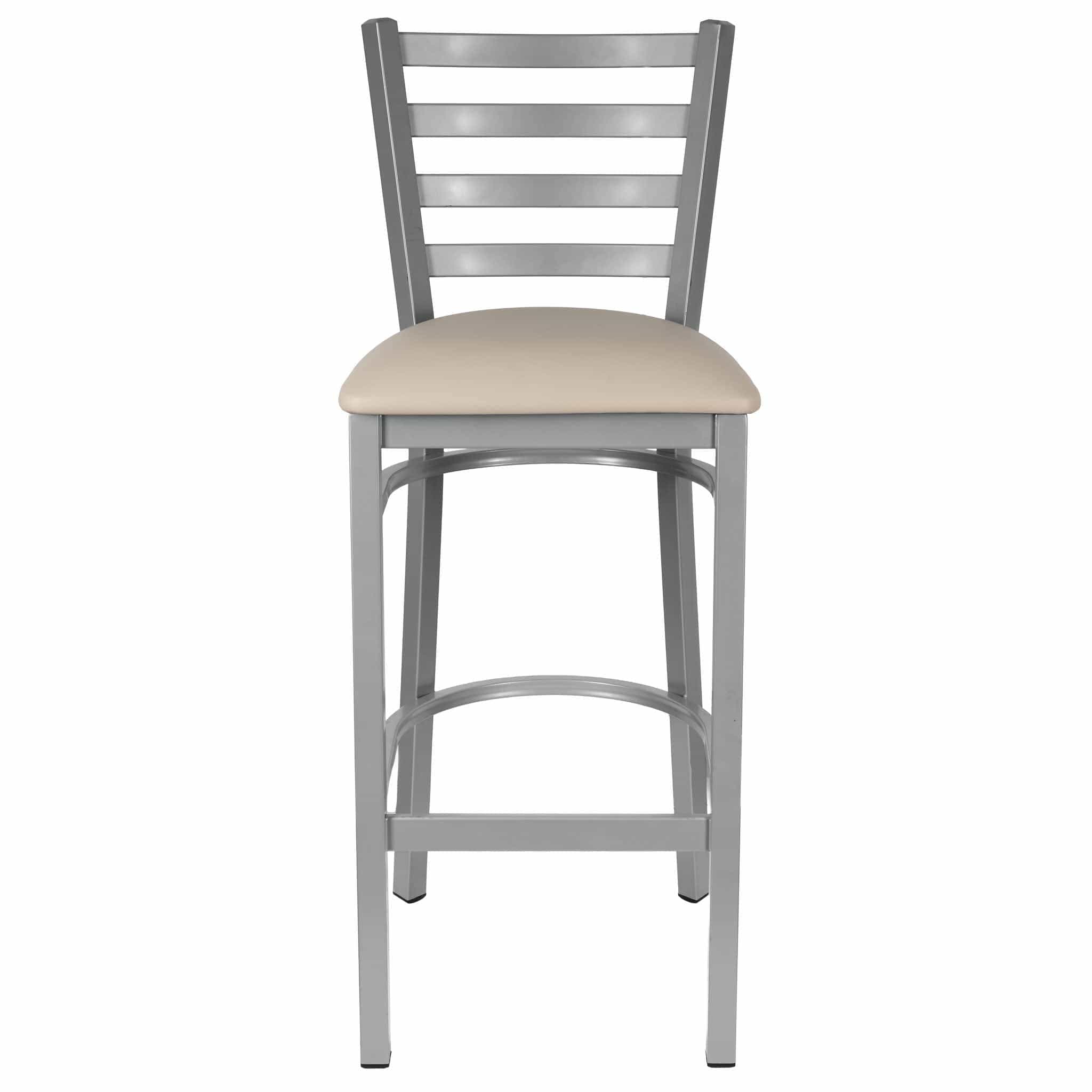 Chivari Ladder Back Bar Stool with Silver Frame and Light Gray Vinyl Seat BLMSVLGY-ZF-KT