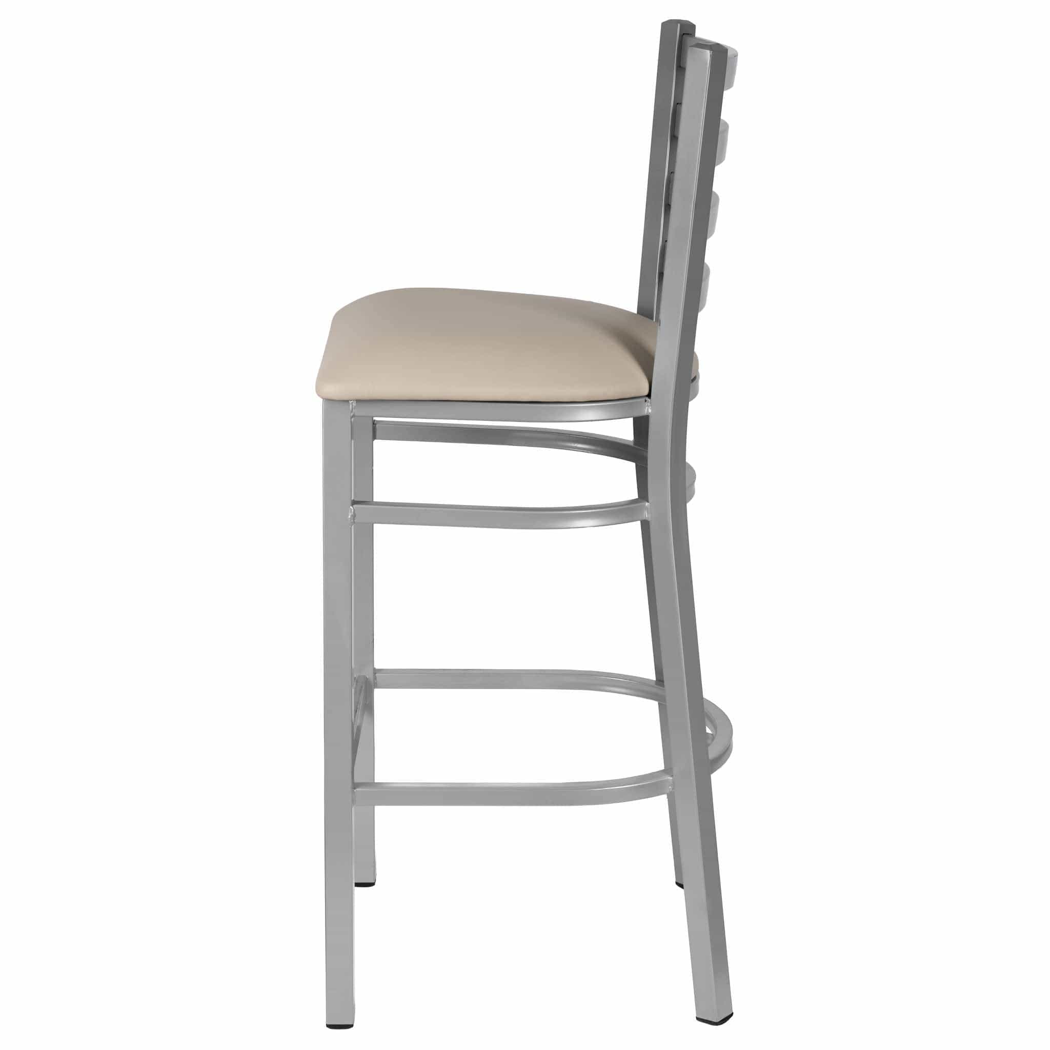 Chivari Ladder Back Bar Stool with Silver Frame and Light Gray Vinyl Seat BLMSVLGY-ZF-KT