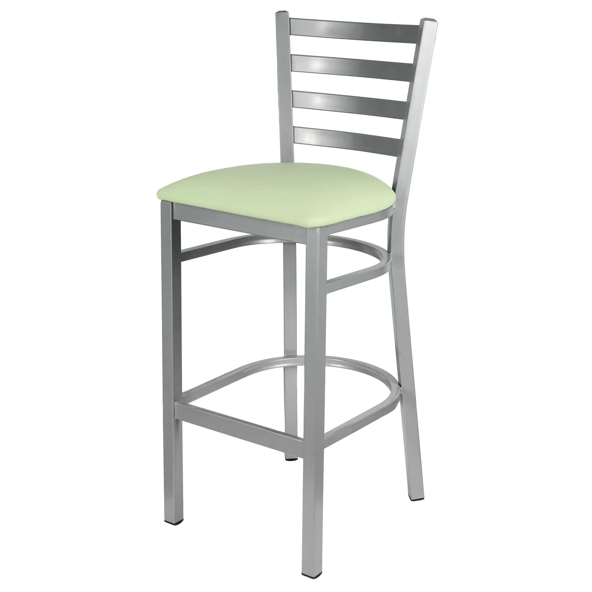 Chivari Ladder Back Bar Stool with Silver Frame and Light Green Vinyl Seat BLMSVLGR-ZF-KT