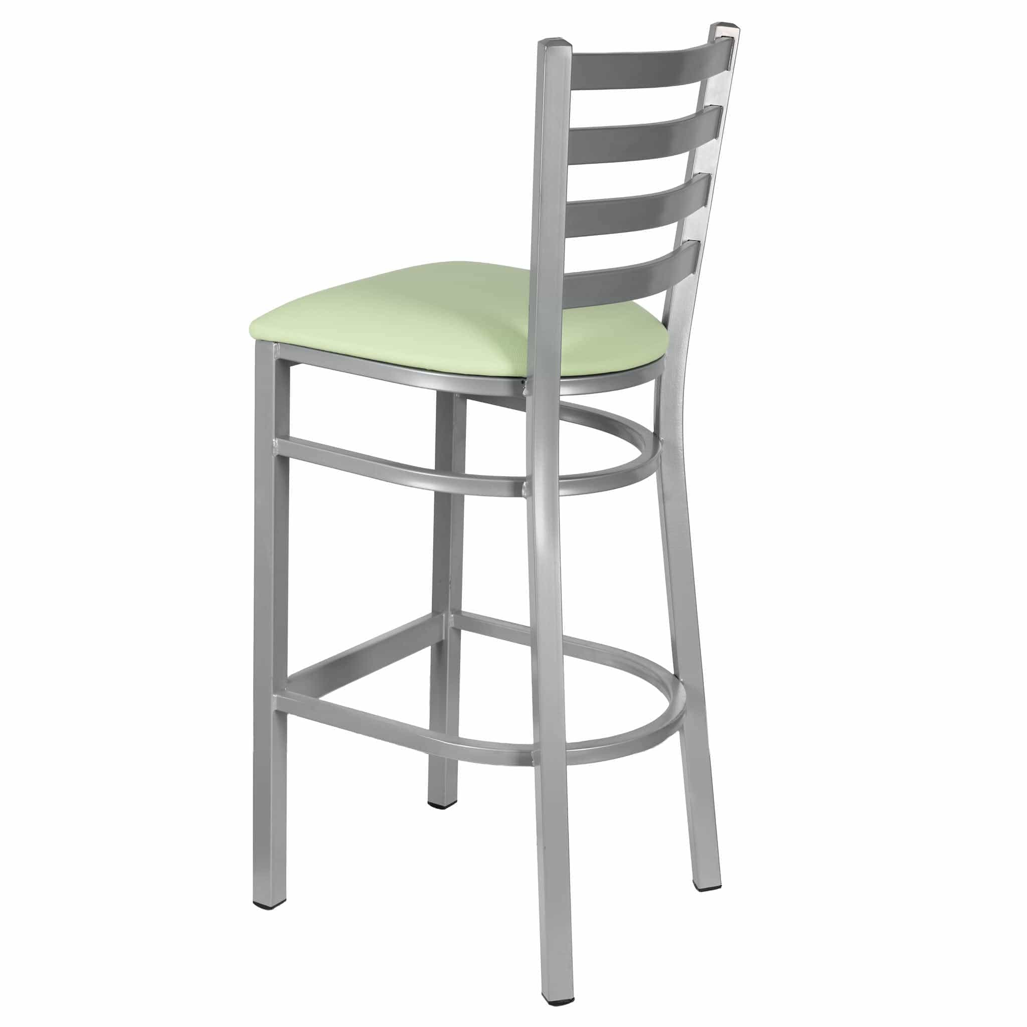 Chivari Ladder Back Bar Stool with Silver Frame and Light Green Vinyl Seat BLMSVLGR-ZF-KT