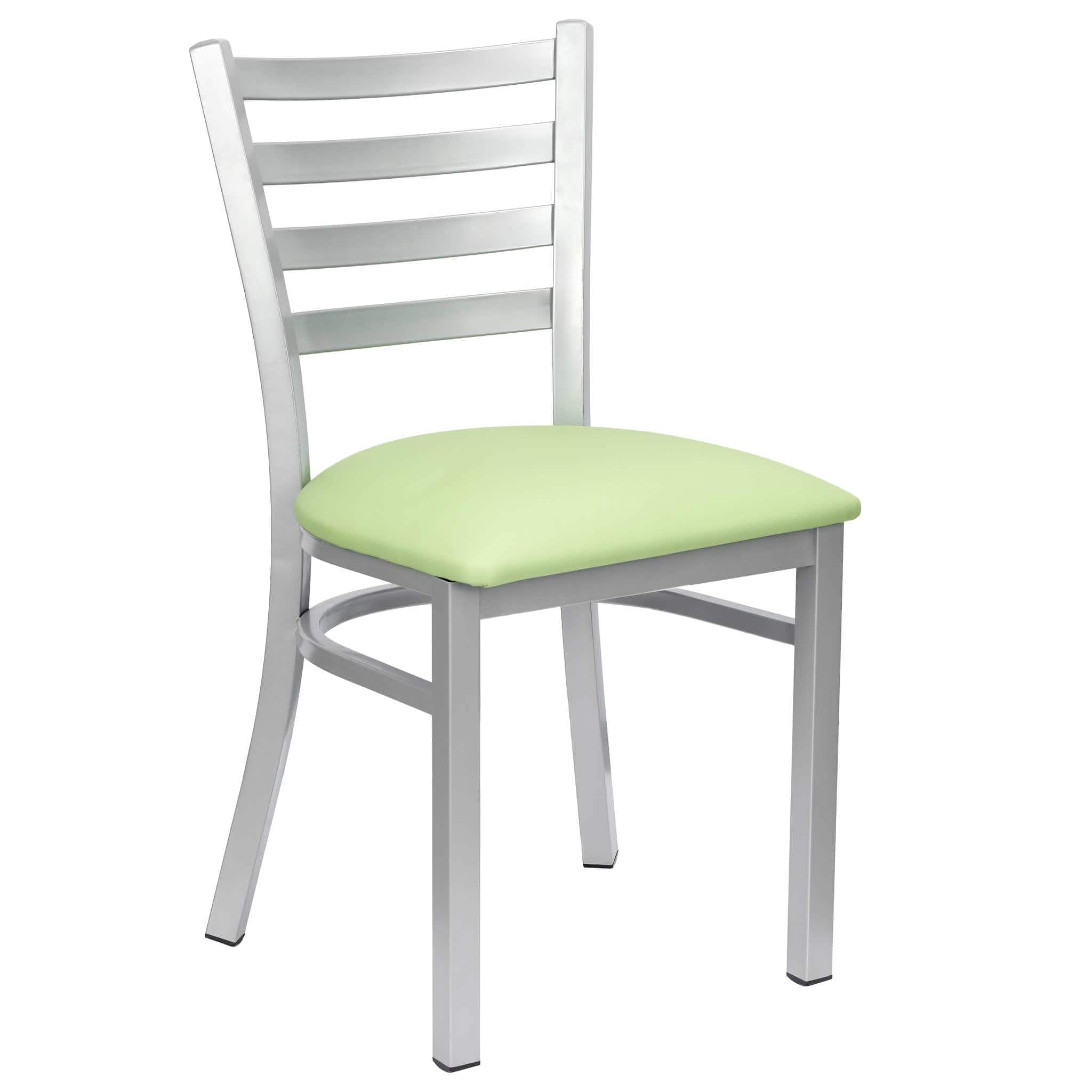Chivari Ladder Back Restaurant Chair with Silver Frame and Light Green Vinyl Seat CLMSVLGR-ZF-KT