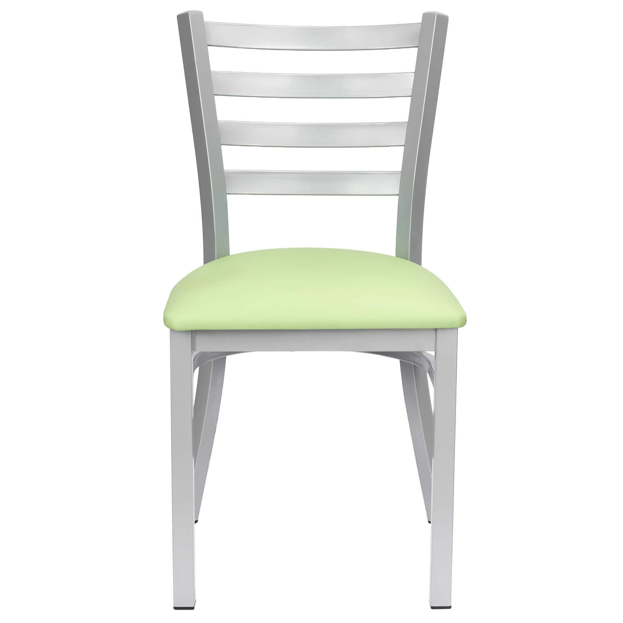 Chivari Ladder Back Restaurant Chair with Silver Frame and Light Green Vinyl Seat CLMSVLGR-ZF-KT