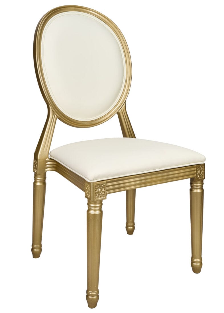 Chivari Gold Resin Louis Pop Chair Ivory Vinyl Back and Seat CLPRSGII-ZG-T