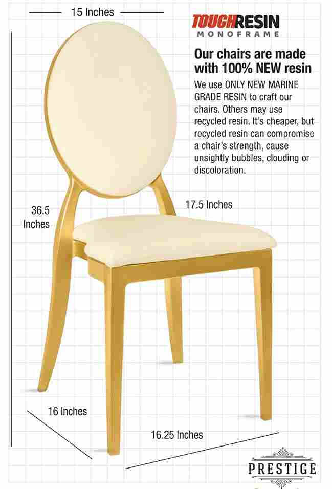Chivari Gold Resin OZ Chair with Ivory Vinyl Seat and Removable Ivory Vinyl Back COZRGIVYIVY-ZG-T