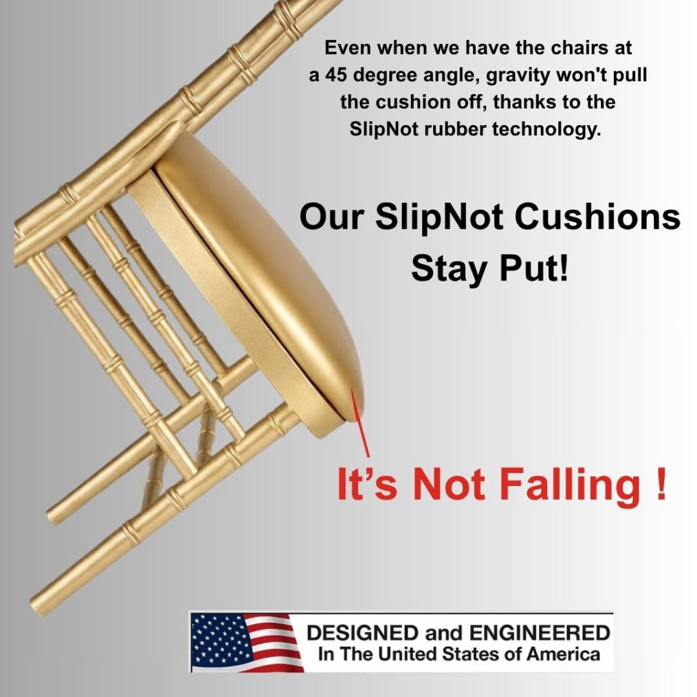 Chivari Gold Vinyl Panel Back Chiavari Cushion with Bentley Stitching and SlipNot™ Technology CUSHPANVINBENTG-A