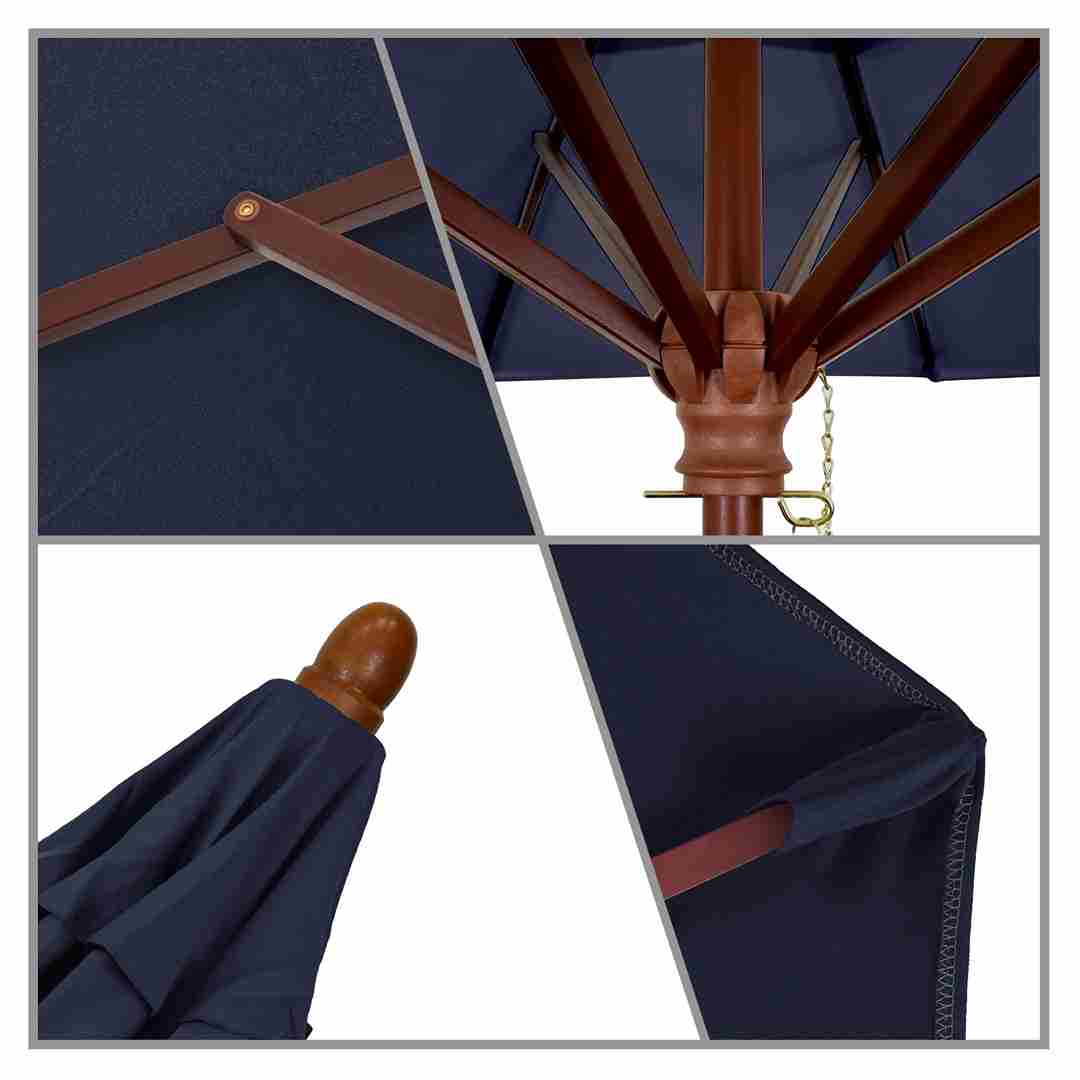 California Umbrellas Navy Blue 9' Hardwood Patio Umbrella, Olefin Canopy CAL-MARE908-F09