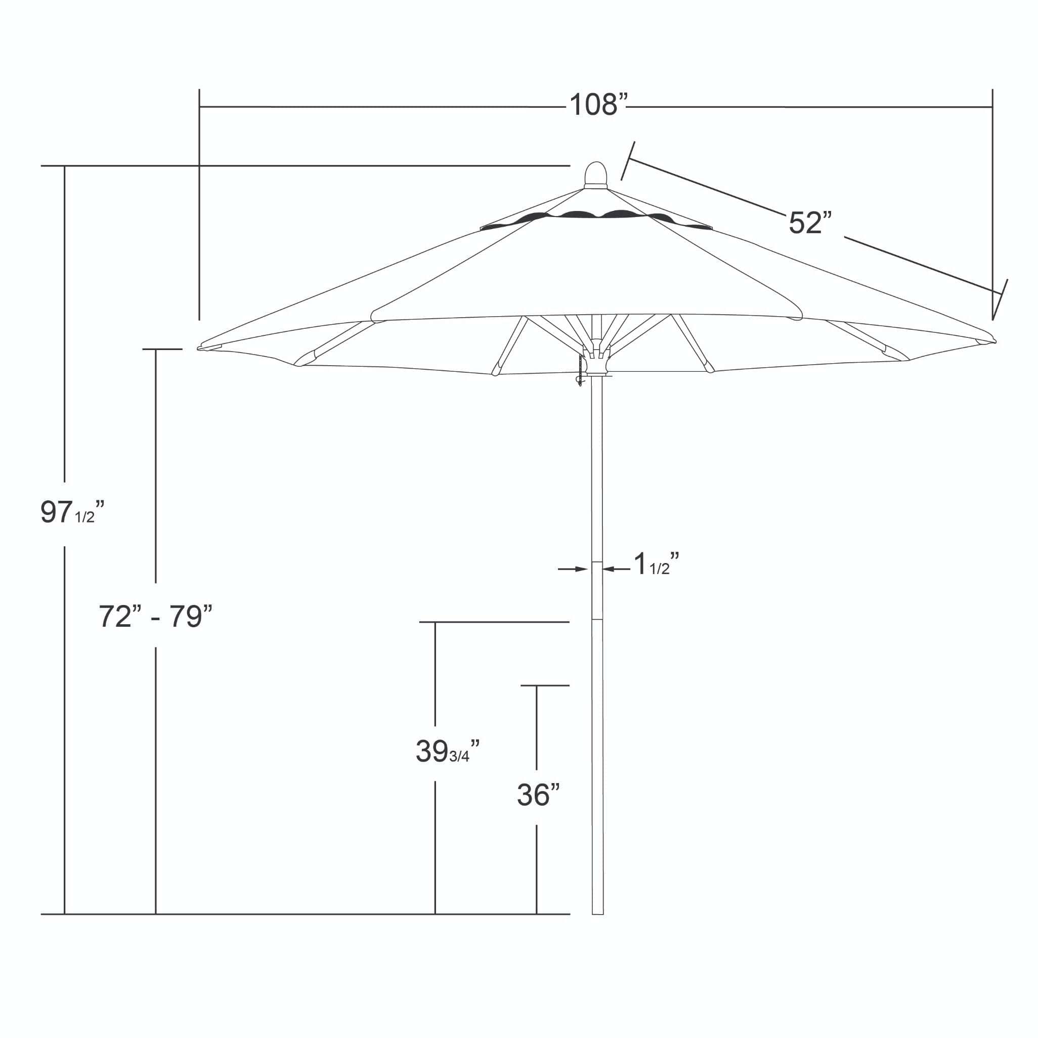 California Umbrellas Navy Blue 9' Hardwood Patio Umbrella, Olefin Canopy CAL-MARE908-F09