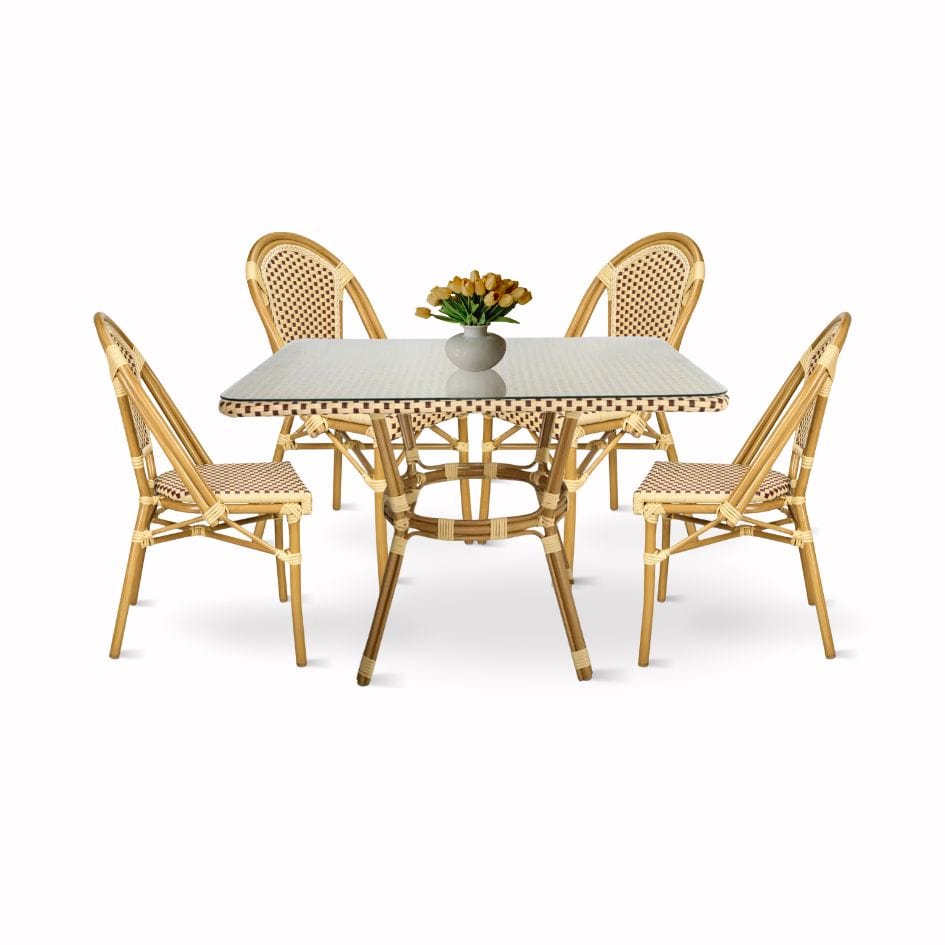 Toulouse Beige and Maroon French Bistro Set Includes 48" x 36" Table and 4 Chairs FBK-SQ-BM-WM4-AX