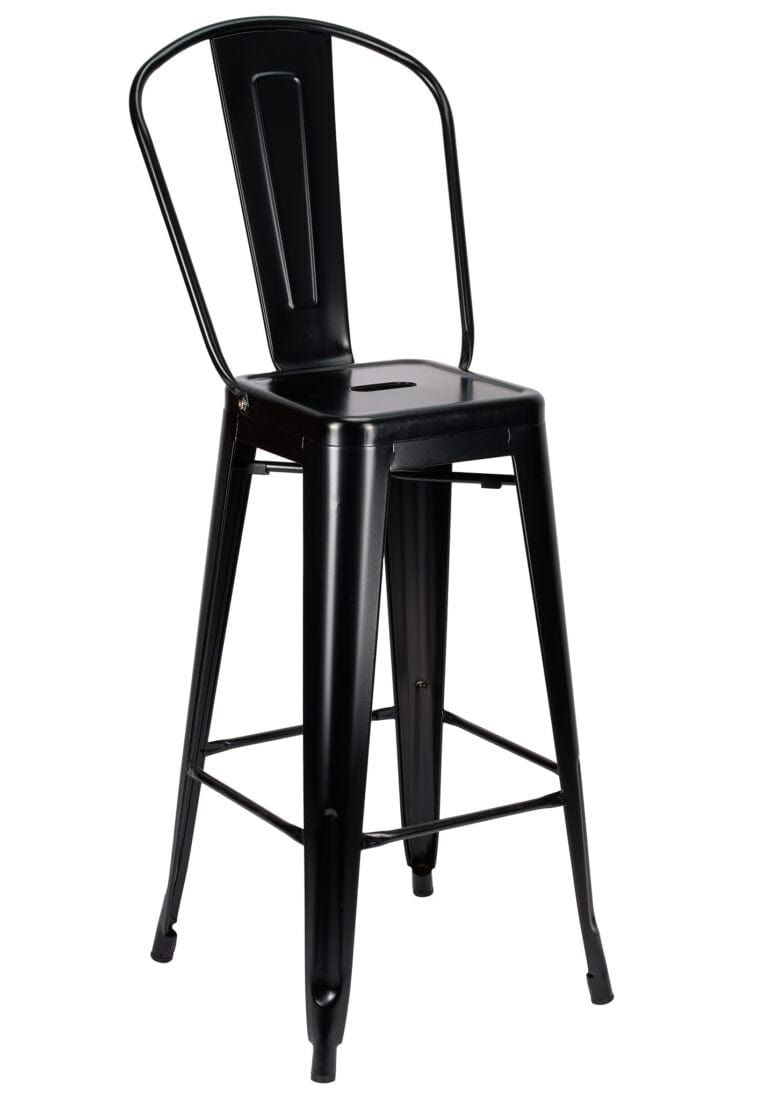 Chivari Black Semi-Gloss Tolix Style Metal Barstool with Back BTBMBM-AX-T