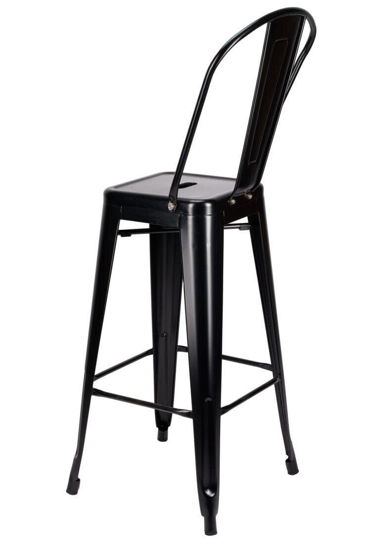 Chivari Black Semi-Gloss Tolix Style Metal Barstool with Back BTBMBM-AX-T