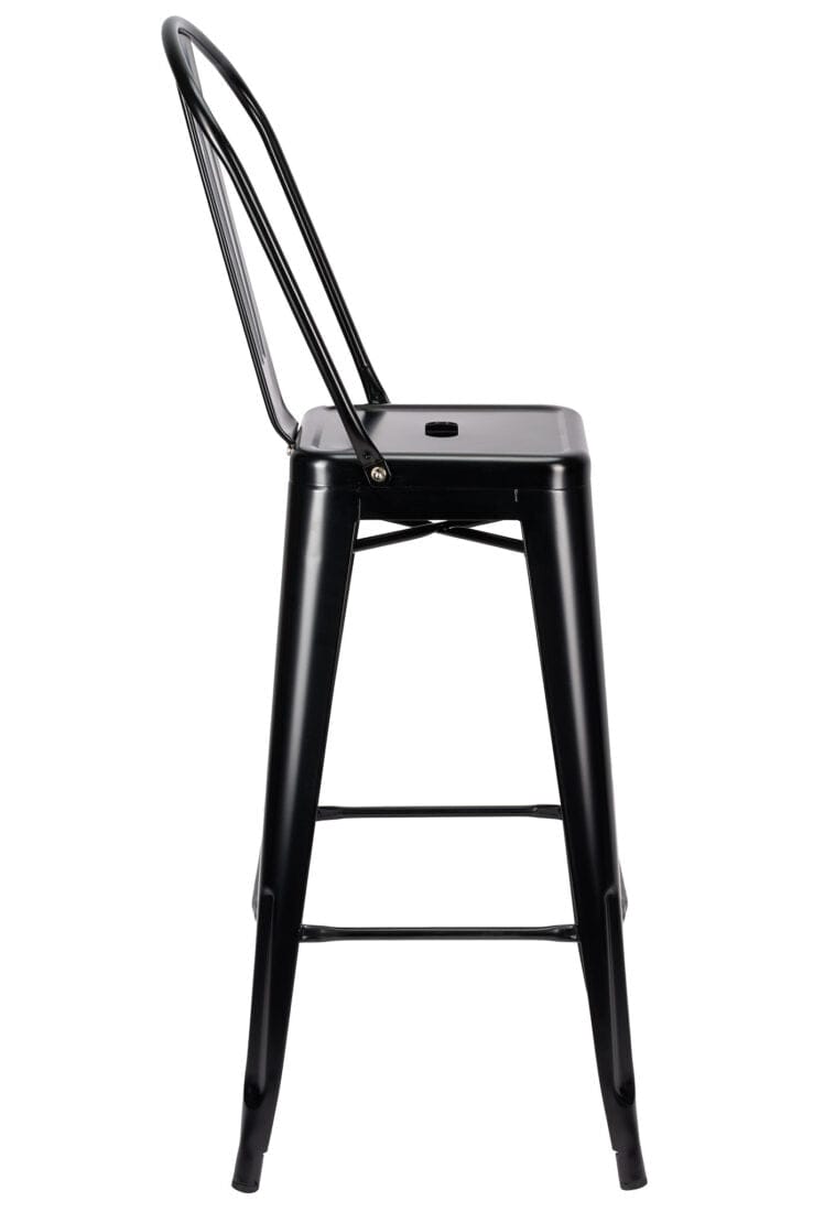 Chivari Black Semi-Gloss Tolix Style Metal Barstool with Back BTBMBM-AX-T