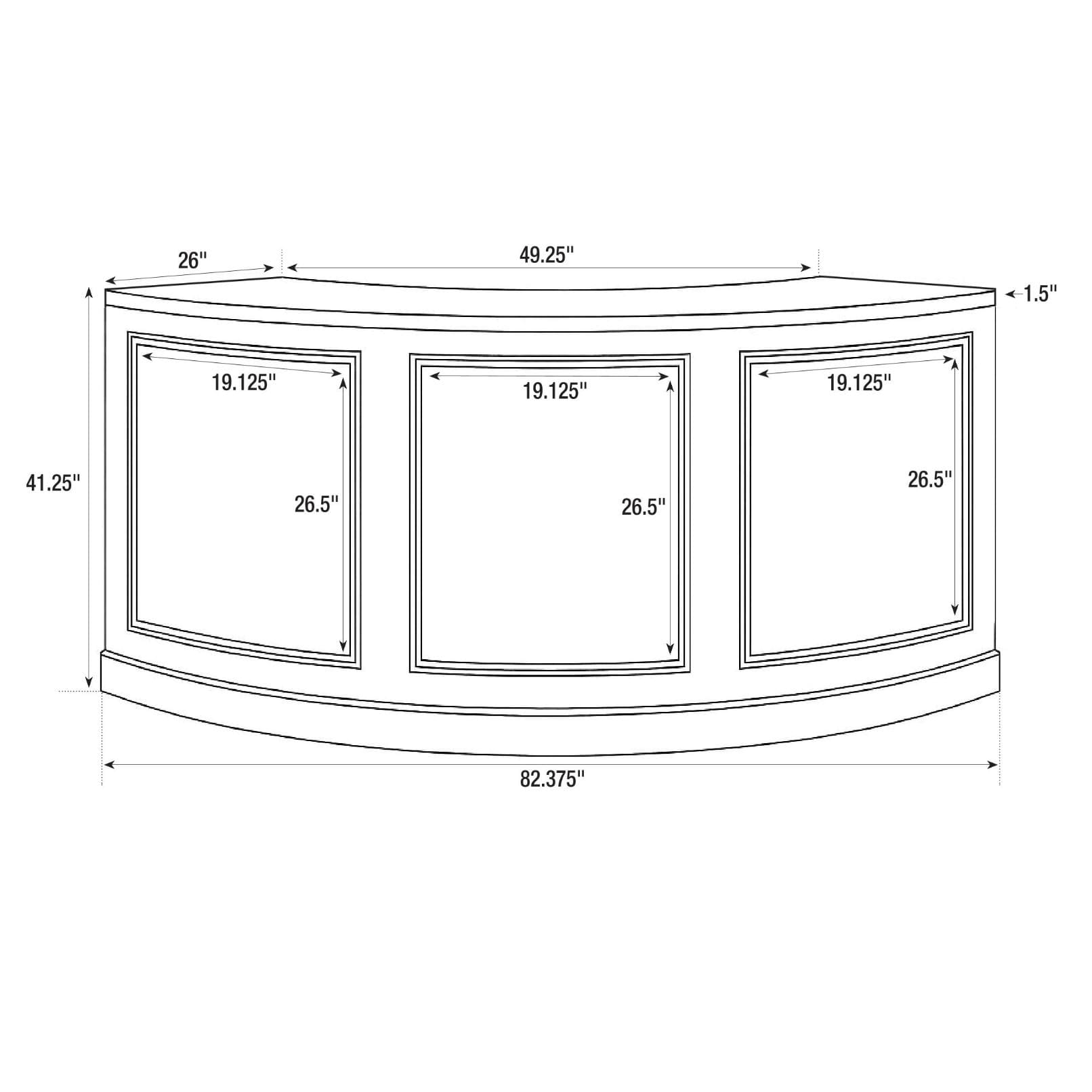 Chivari 7' White 3 Panel Quarter Round Serpentine Bar with HPL Flush Top BAR-SERP3-84KTFL-WHT-AX-T