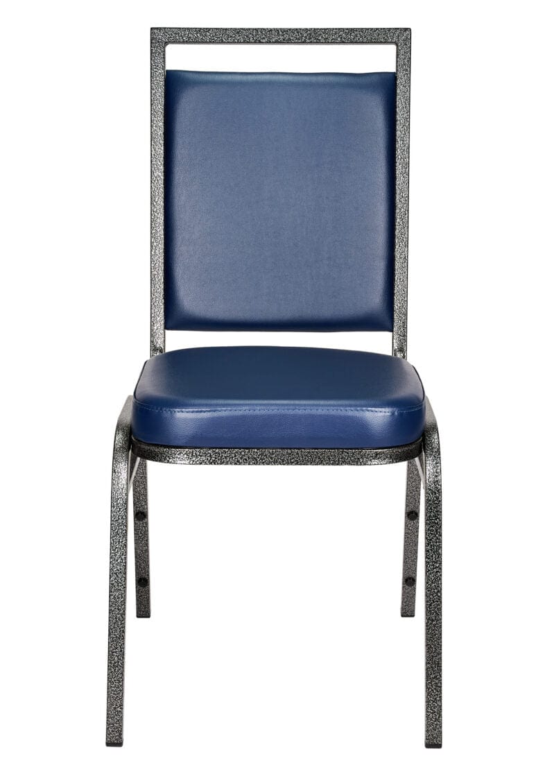 Chivari Navy Blue Vinyl on Silver Vein Steel Frame Square Back Banquet Chair CQSVBLU-ZF-T