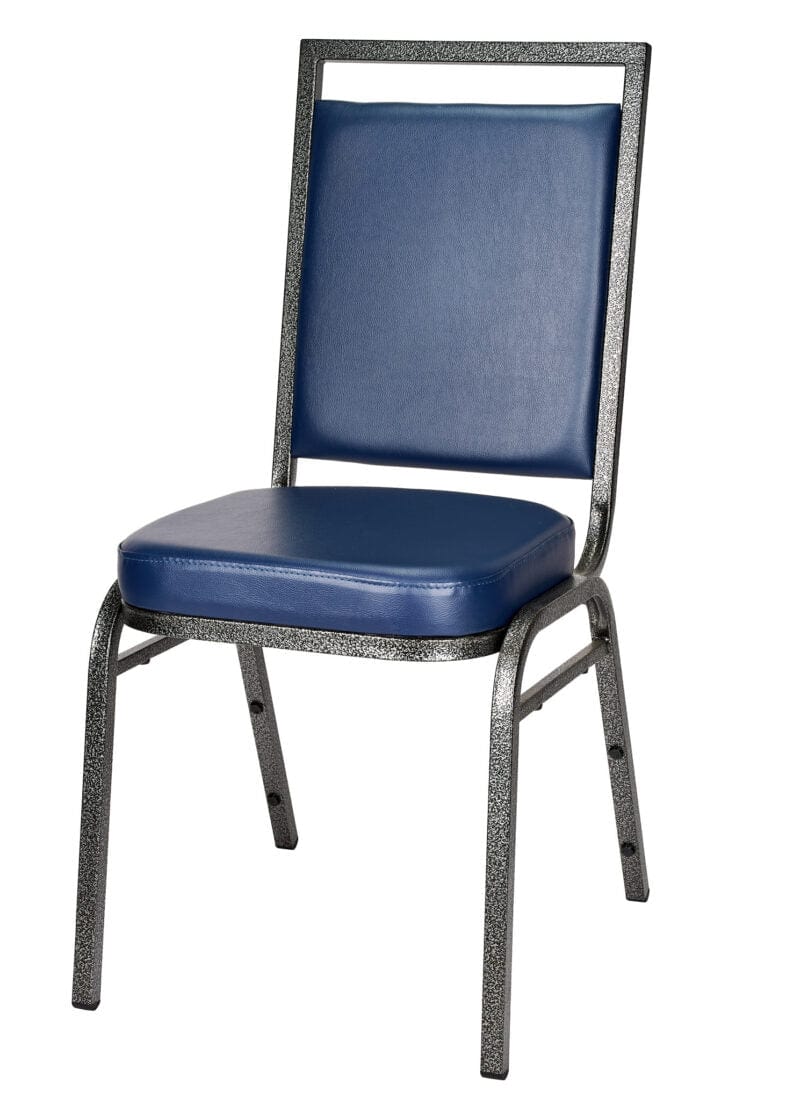 Chivari Navy Blue Vinyl on Silver Vein Steel Frame Square Back Banquet Chair CQSVBLU-ZF-T