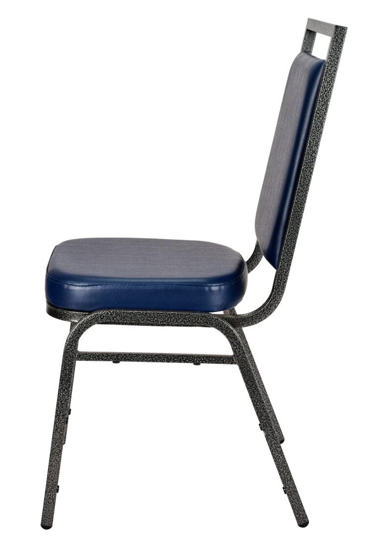 Chivari Navy Blue Vinyl on Silver Vein Steel Frame Square Back Banquet Chair CQSVBLU-ZF-T
