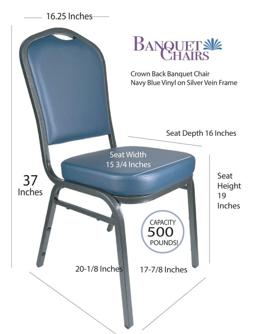 Chivari Navy Blue Vinyl Silver Vein Steel Frame Crown Back Banquet Chair CQCVBLU-ZF-T