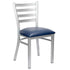 Chivari Ladder Back Restaurant Chair with Silver Frame and Navy Blue Vinyl Seat CLMSVNB-ZF-KT