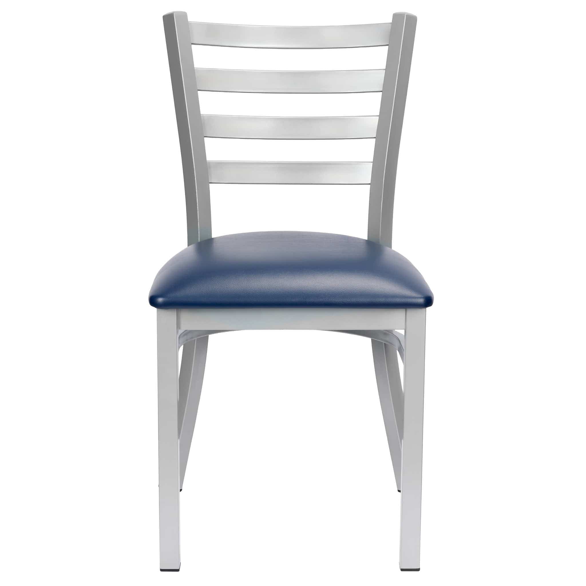 Chivari Ladder Back Restaurant Chair with Silver Frame and Navy Blue Vinyl Seat CLMSVNB-ZF-KT