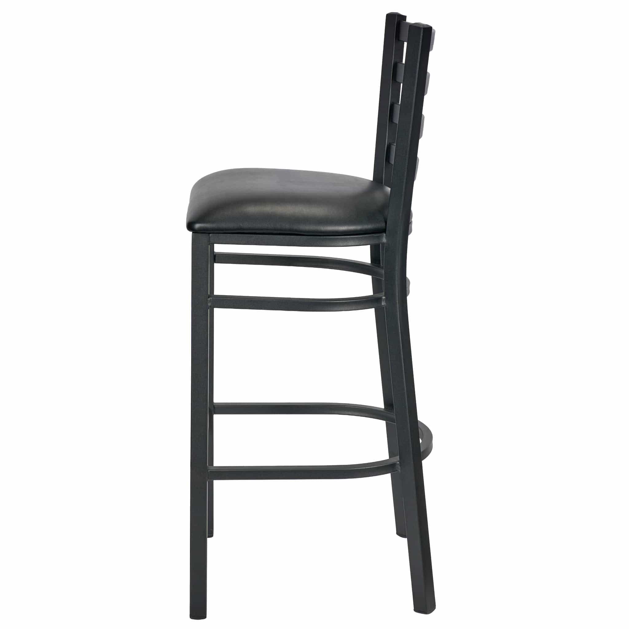 Chivari Ladder Back Bar Stool with Black Frame and Black Vinyl Seat BLMBVB-ZF-KT