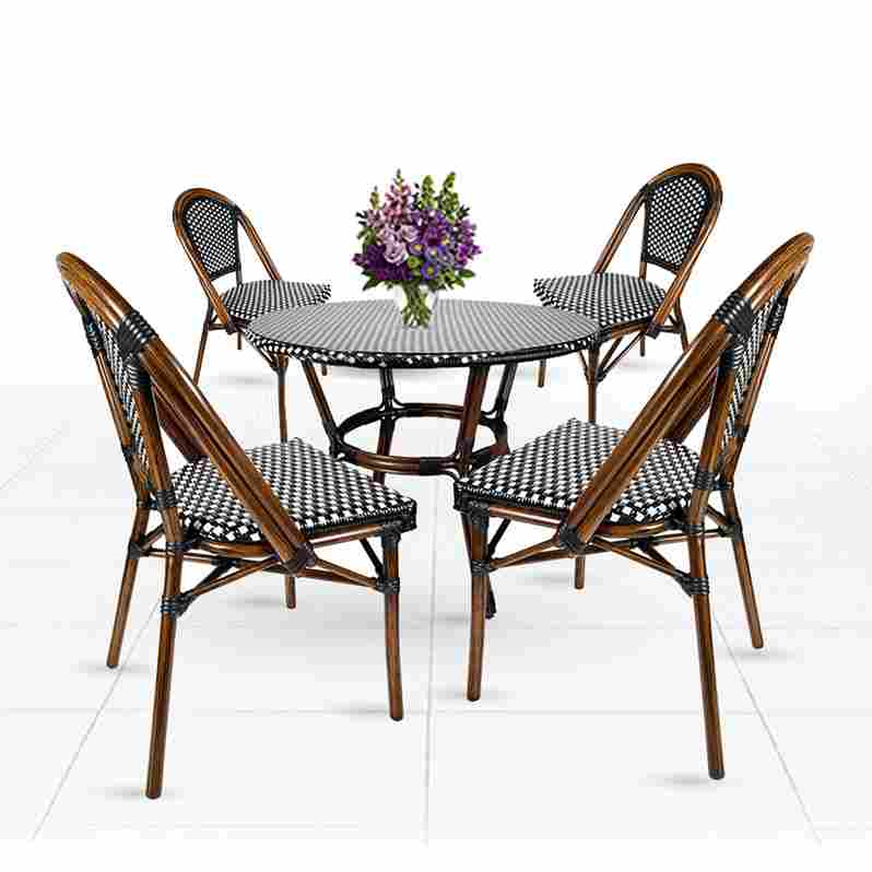 Toulouse Black and White French Bistro Set Includes 40" Table and 4 Chairs FBK-BLA-BLA4-AX
