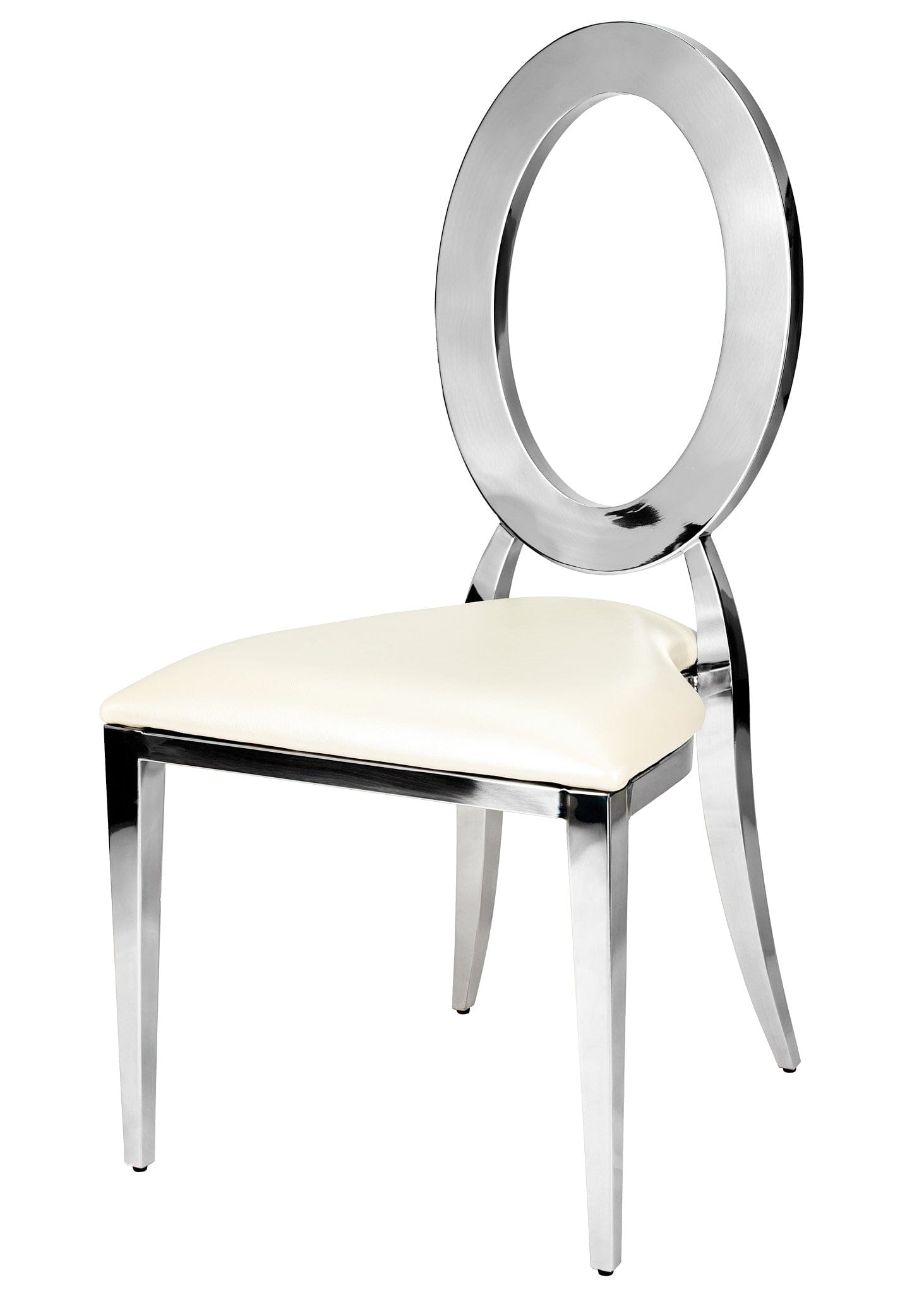 Chivari Silver Stainless Steel O Chair, Silver Frame with White Vinyl Seat COSSS-AX-T