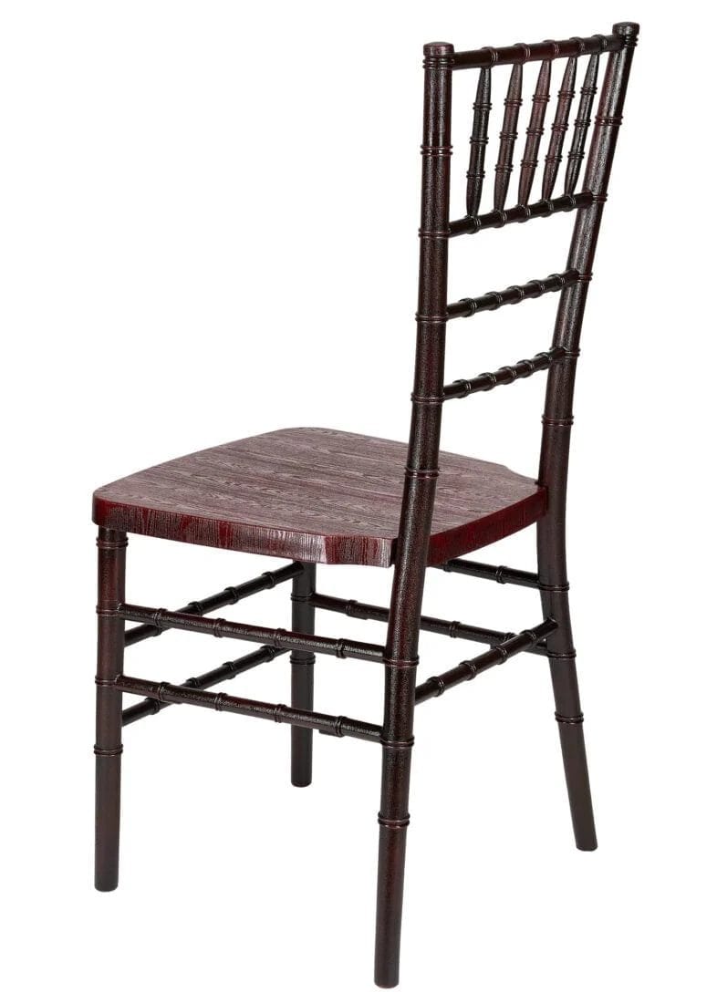 Chiavari The Luxury Combo - 100 Mahogany WoodGrain™ Resin Steel Skeleton™ Chiavari Chairs, 10 x 72" Round Plywood Tables, 1 Extra Large Table Cart PACK100CCRMBSTEEL1072RD-T