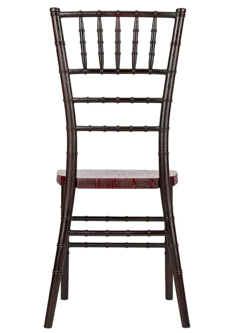Chiavari The Luxury Combo - 100 Mahogany WoodGrain™ Resin Steel Skeleton™ Chiavari Chairs, 10 x 72" Round Plywood Tables, 1 Extra Large Table Cart PACK100CCRMBSTEEL1072RD-T