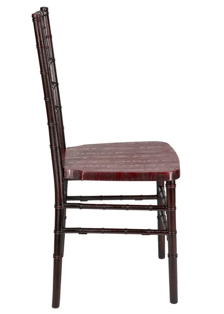 Chiavari The Luxury Combo - 100 Mahogany WoodGrain™ Resin Steel Skeleton™ Chiavari Chairs, 10 x 72" Round Plywood Tables, 1 Extra Large Table Cart PACK100CCRMBSTEEL1072RD-T