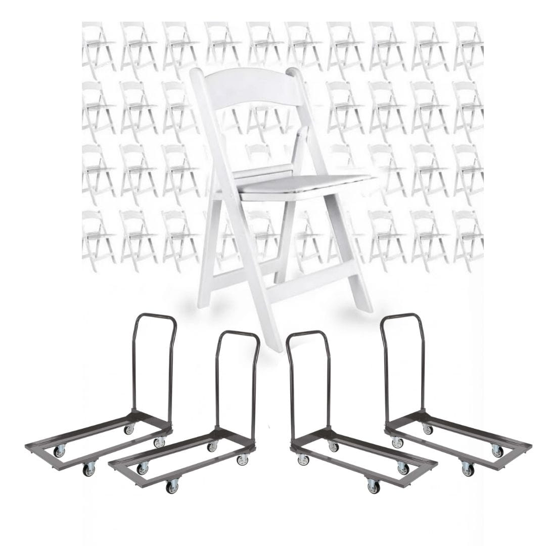 Chivari 100 Folding Chair Super Deal:  100 Resin Folding Chairs with 4 Dollies and 4 Straps PACK100CFRW4CART4STRAP-CXAX-T