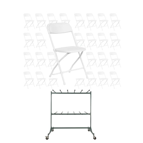 120 Poly Folding Chairs + Hanging Cart