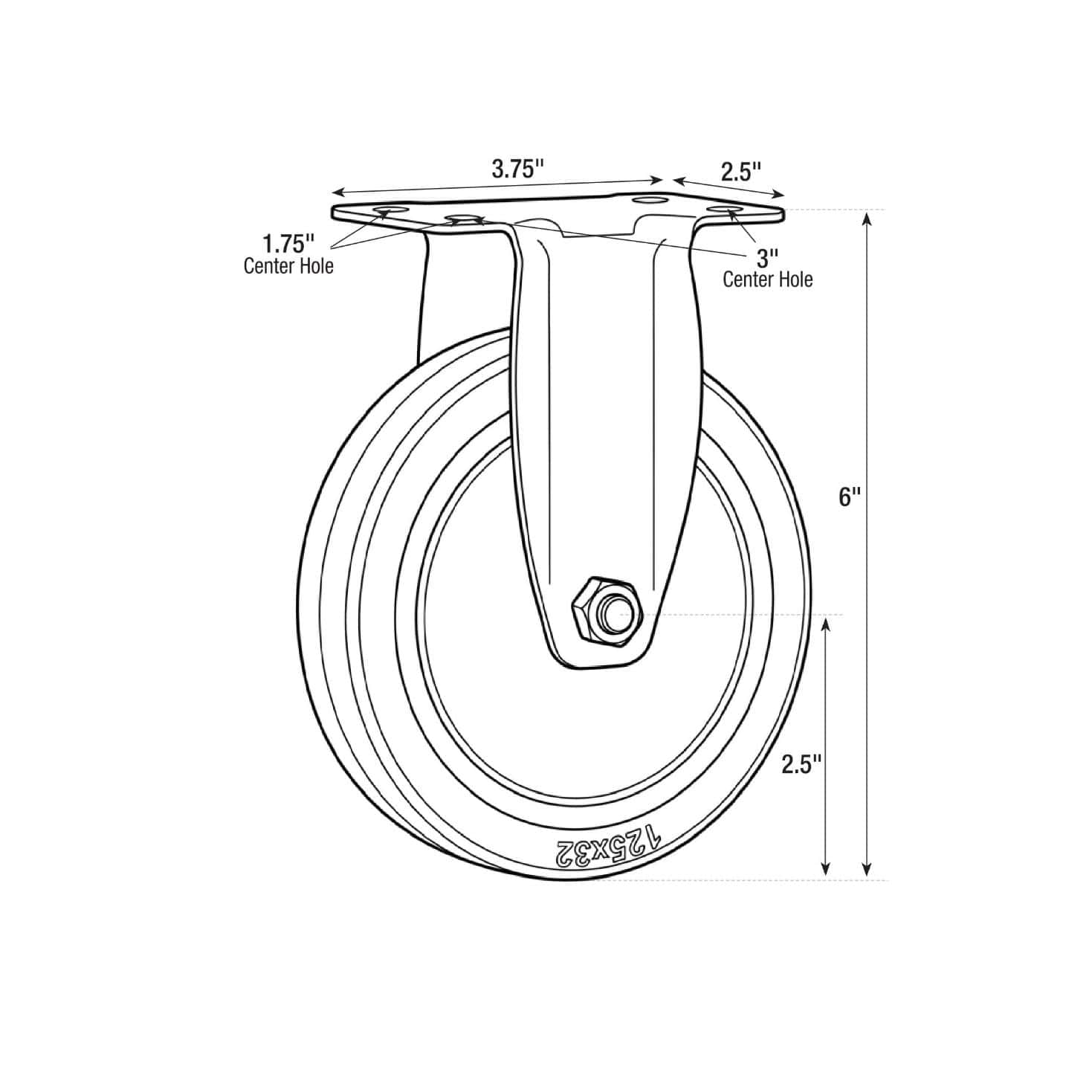Chivari Fixed Wheel for 5" Hanging Carts 100HD / 115 PARTS-WHEEL-HCCART5-FIXED-KT
