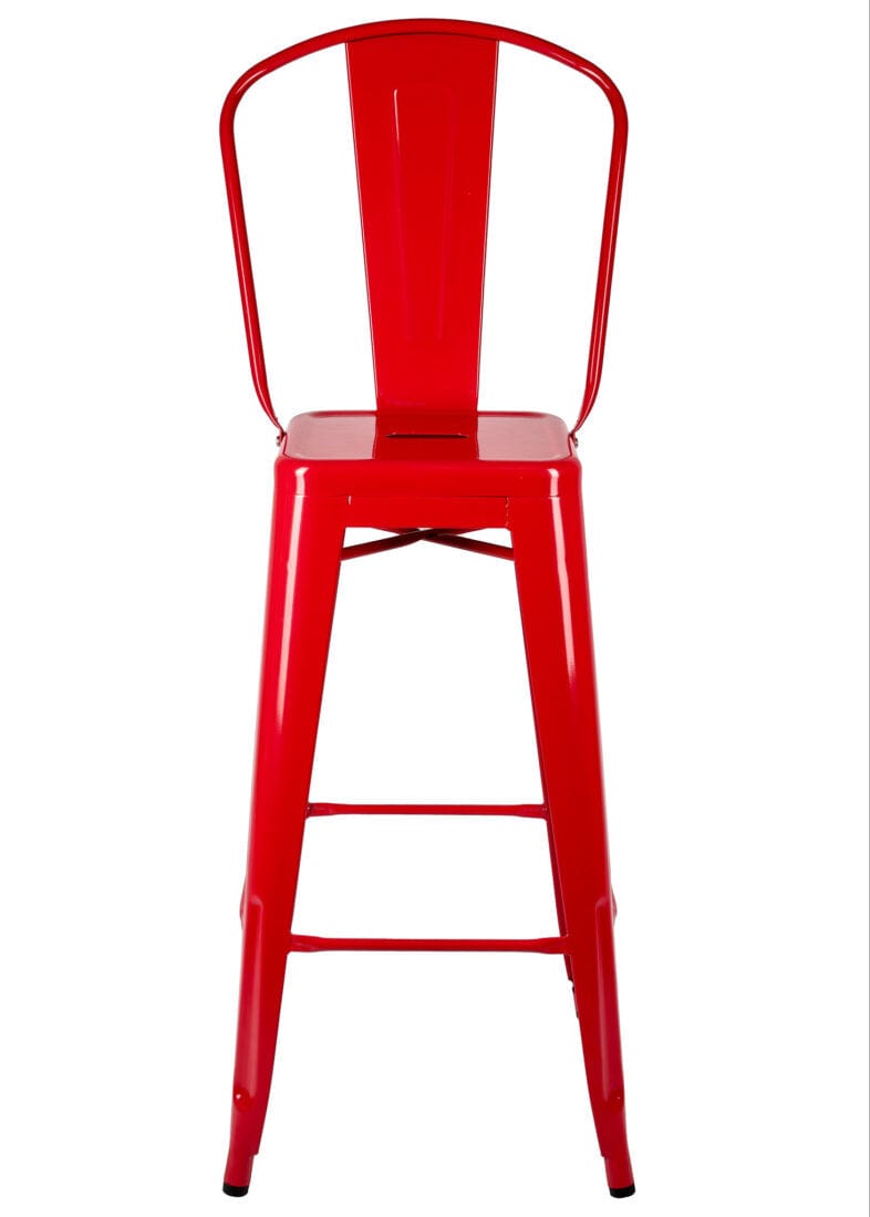 Chivari Scratch and Dent Red Hi Gloss Tolix Style Metal Barstool with Back BTBMR-AX-T-SD