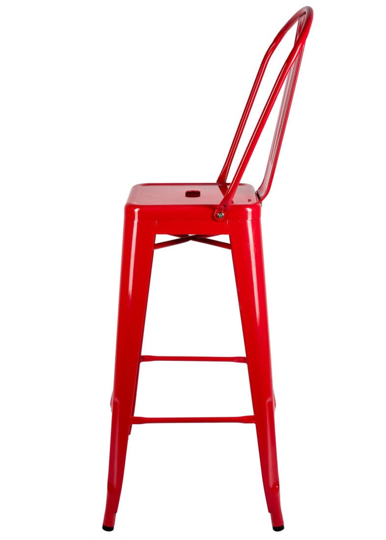 Chivari Scratch and Dent Red Hi Gloss Tolix Style Metal Barstool with Back BTBMR-AX-T-SD