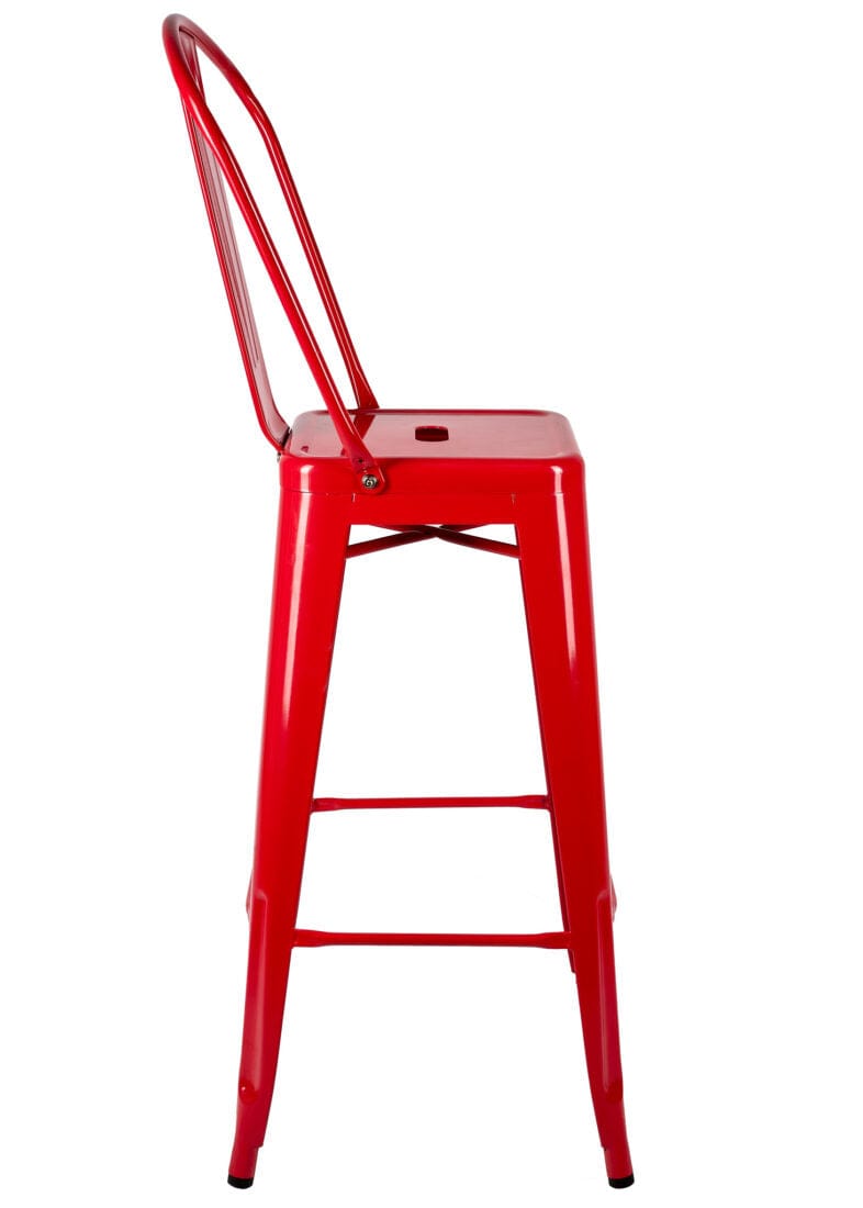 Chivari Scratch and Dent Red Hi Gloss Tolix Style Metal Barstool with Back BTBMR-AX-T-SD