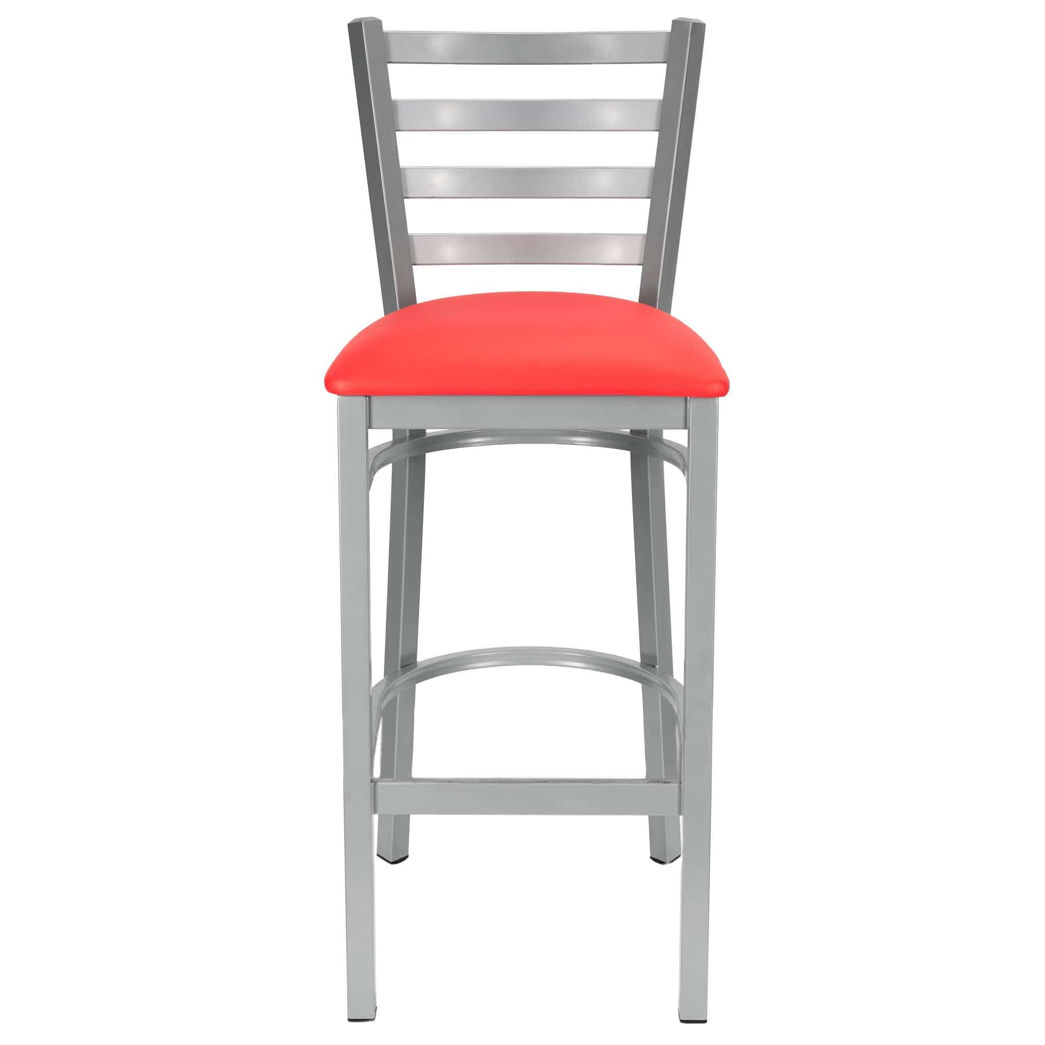 Chivari Ladder Back Bar Stool with Silver Frame and Red Vinyl Seat BLMSVR-ZF-KT