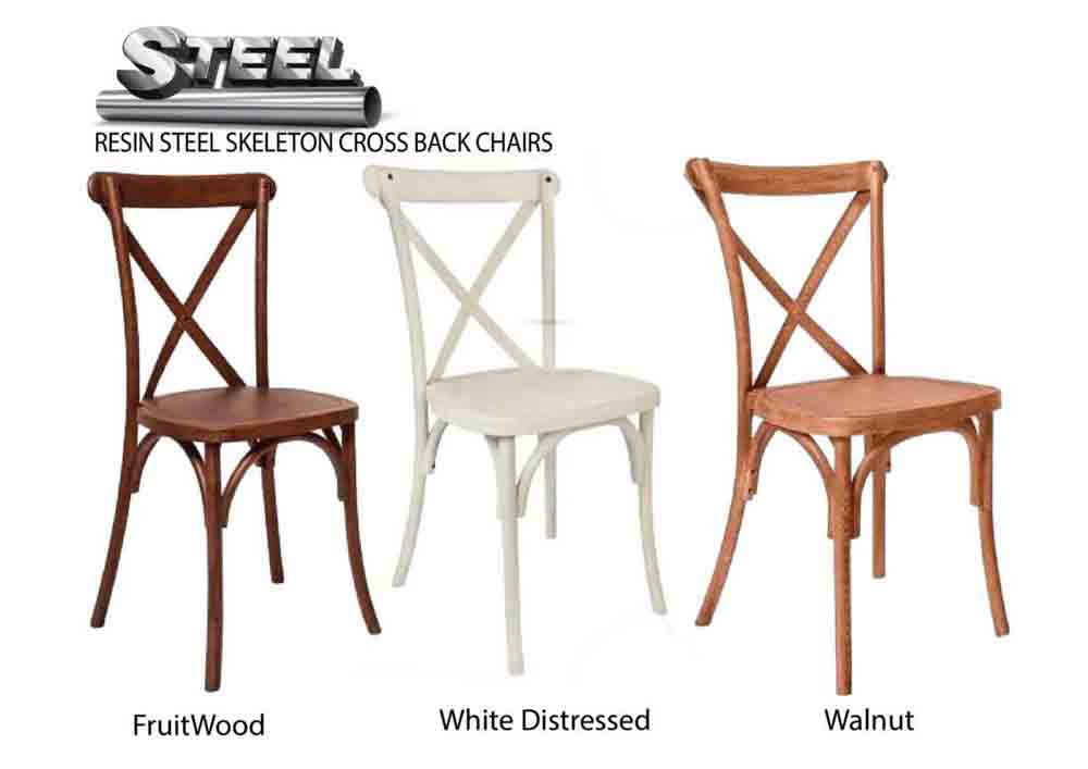 Chivari Walnut Resin Steel Skeleton™ Cross Back Chair CXRW-STEEL-CX-T