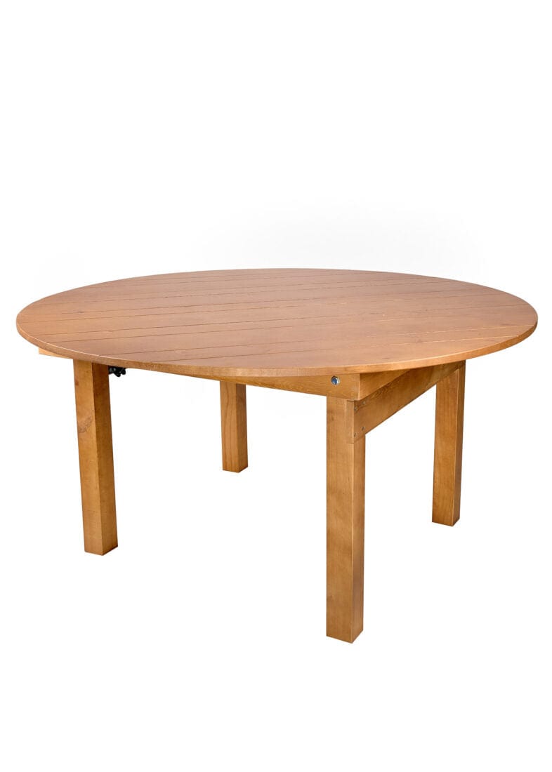 Chivari 60" (5 Foot) Chestnut Finish Round Farm Table TFARMRD60-CHESTNUT-S-LEG-AX-T